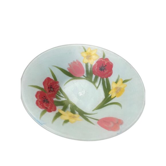 Vintage Hand-Painted frosted Floral Glass Serving fruit decorative Bowl SKU 9310 - Picture 12 of 12